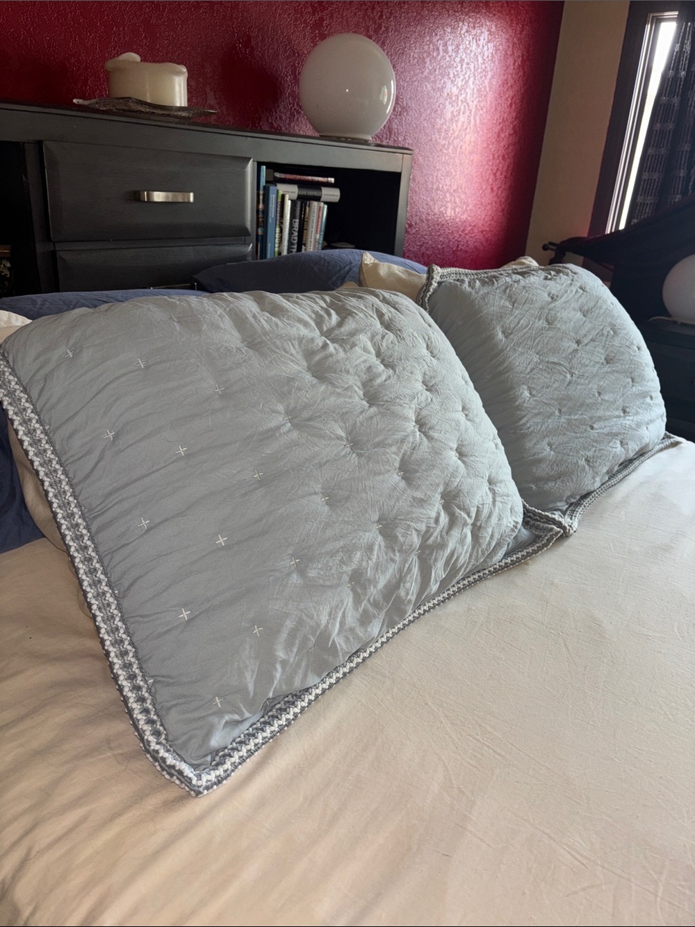 Light Gray Quilted UGG Pillow Shams with Pillows - Set of 2